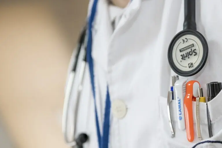 A stethoscope hanging from a doctor