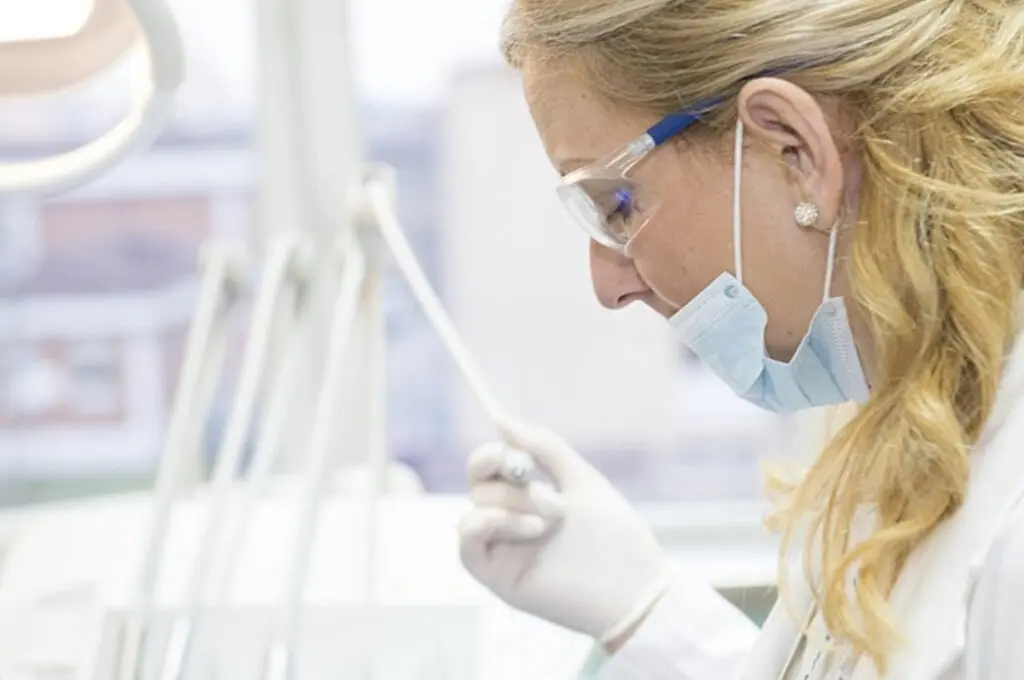 A woman in a dental office