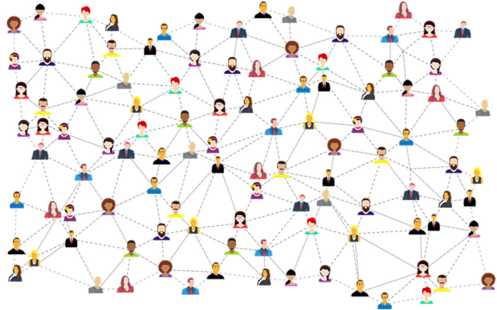 A graphic showing people connected through a social network